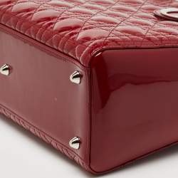 Dior Red Cannage Patent Leather Large Lady Dior Tote