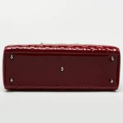 Dior Red Cannage Patent Leather Large Lady Dior Tote