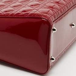 Dior Red Cannage Patent Leather Large Lady Dior Tote