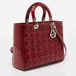 Dior Red Cannage Patent Leather Large Lady Dior Tote