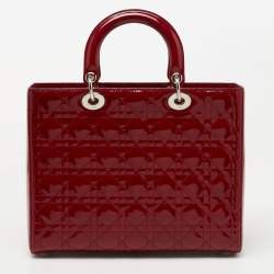 Dior Red Cannage Patent Leather Large Lady Dior Tote
