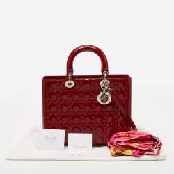 Dior Red Cannage Patent Leather Large Lady Dior Tote