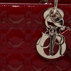 Dior Red Cannage Patent Leather Large Lady Dior Tote