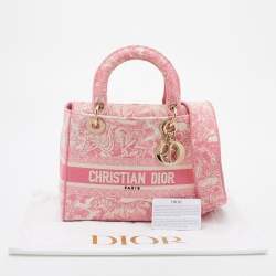 Dior Pink/White Canvas Toile De Jouy Medium Lady D-Lite Tote