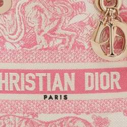 Dior Pink/White Canvas Toile De Jouy Medium Lady D-Lite Tote