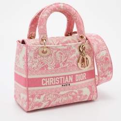 Dior Pink/White Canvas Toile De Jouy Medium Lady D-Lite Tote