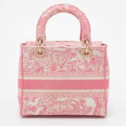 Dior Pink/White Canvas Toile De Jouy Medium Lady D-Lite Tote