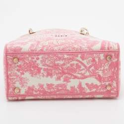 Dior Pink/White Canvas Toile De Jouy Medium Lady D-Lite Tote