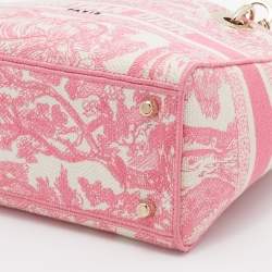 Dior Pink/White Canvas Toile De Jouy Medium Lady D-Lite Tote