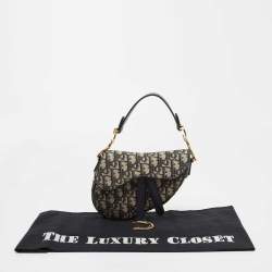 Pre Owned Dior Blue Diorissimo Canvas and Leather Mini Saddle Shoulder Bag