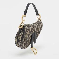 Pre Owned Dior Blue Diorissimo Canvas and Leather Mini Saddle Shoulder Bag