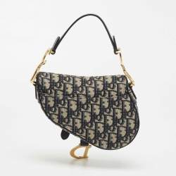 Pre Owned Dior Blue Diorissimo Canvas and Leather Mini Saddle Shoulder Bag