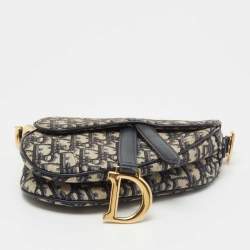 Pre Owned Dior Blue Diorissimo Canvas and Leather Mini Saddle Shoulder Bag