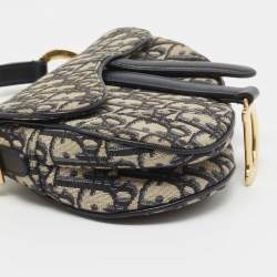 Pre Owned Dior Blue Diorissimo Canvas and Leather Mini Saddle Shoulder Bag