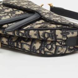 Pre Owned Dior Blue Diorissimo Canvas and Leather Mini Saddle Shoulder Bag