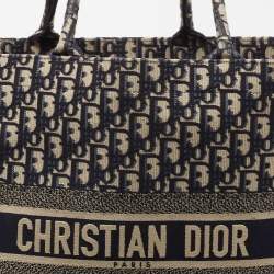 Pre Owned Dior Blue Oblique Canvas Large Book Tote