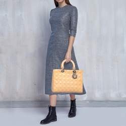 Pre Owned Dior Beige Cannage Patent Leather Large Lady Dior Tote