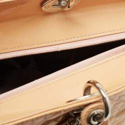 Pre Owned Dior Beige Cannage Patent Leather Large Lady Dior Tote