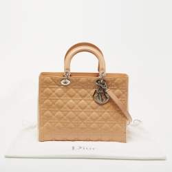 Pre Owned Dior Beige Cannage Patent Leather Large Lady Dior Tote