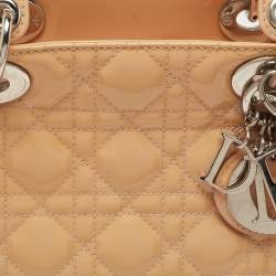 Pre Owned Dior Beige Cannage Patent Leather Large Lady Dior Tote