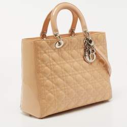 Pre Owned Dior Beige Cannage Patent Leather Large Lady Dior Tote