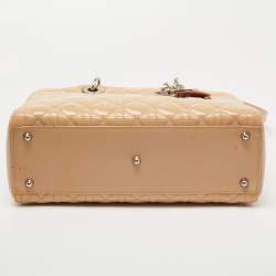 Pre Owned Dior Beige Cannage Patent Leather Large Lady Dior Tote