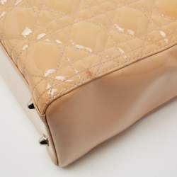Pre Owned Dior Beige Cannage Patent Leather Large Lady Dior Tote