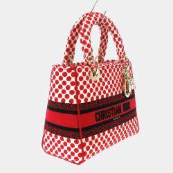 مملوكة مسبقًا Dior Red Canvas DiorAmour Dots Lady D-Lite Bag
