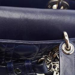 Pre Owned Dior Blue Cannage Leather Small My Lady Dior Tote