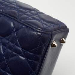 Pre Owned Dior Blue Cannage Leather Small My Lady Dior Tote