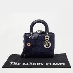 Pre Owned Dior Blue Cannage Leather Small My Lady Dior Tote
