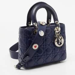 Pre Owned Dior Blue Cannage Leather Small My Lady Dior Tote