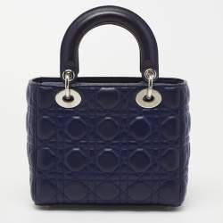Pre Owned Dior Blue Cannage Leather Small My Lady Dior Tote