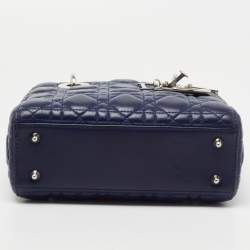 Pre Owned Dior Blue Cannage Leather Small My Lady Dior Tote