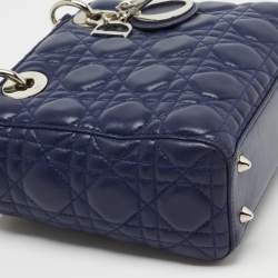 Pre Owned Dior Blue Cannage Leather Small My Lady Dior Tote