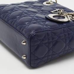 Pre Owned Dior Blue Cannage Leather Small My Lady Dior Tote
