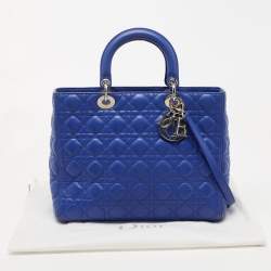 Pre Owned Dior Blue Cannage Leather Large Lady Dior Tote