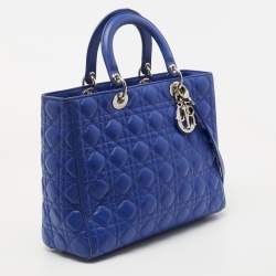 Pre Owned Dior Blue Cannage Leather Large Lady Dior Tote
