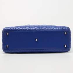 Pre Owned Dior Blue Cannage Leather Large Lady Dior Tote