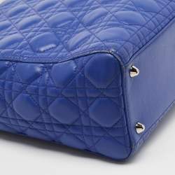 Pre Owned Dior Blue Cannage Leather Large Lady Dior Tote
