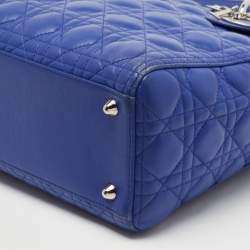 Pre Owned Dior Blue Cannage Leather Large Lady Dior Tote