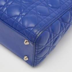 Pre Owned Dior Blue Cannage Leather Large Lady Dior Tote