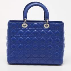 Pre Owned Dior Blue Cannage Leather Large Lady Dior Tote