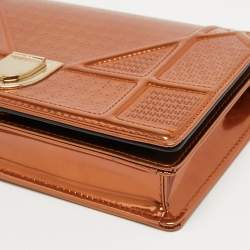 Dior Metallic Bronze Micro Cannage Patent Leather Diorama Wallet on Chain 
