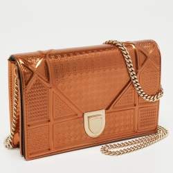 Dior Metallic Bronze Micro Cannage Patent Leather Diorama Wallet on Chain 