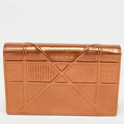 Dior Metallic Bronze Micro Cannage Patent Leather Diorama Wallet on Chain 