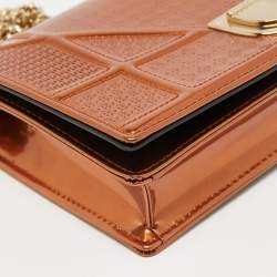 Dior Metallic Bronze Micro Cannage Patent Leather Diorama Wallet on Chain 