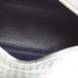 Pre Owned Dior Silver/Blue Ombre Micro Cannage Patent Leather Medium Lady Dior Tote