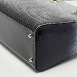 Pre Owned Dior Silver/Blue Ombre Micro Cannage Patent Leather Medium Lady Dior Tote