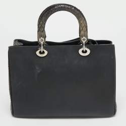 Pre Owned Dior Black Leather And Python Medium Diorissimo Shopper Tote